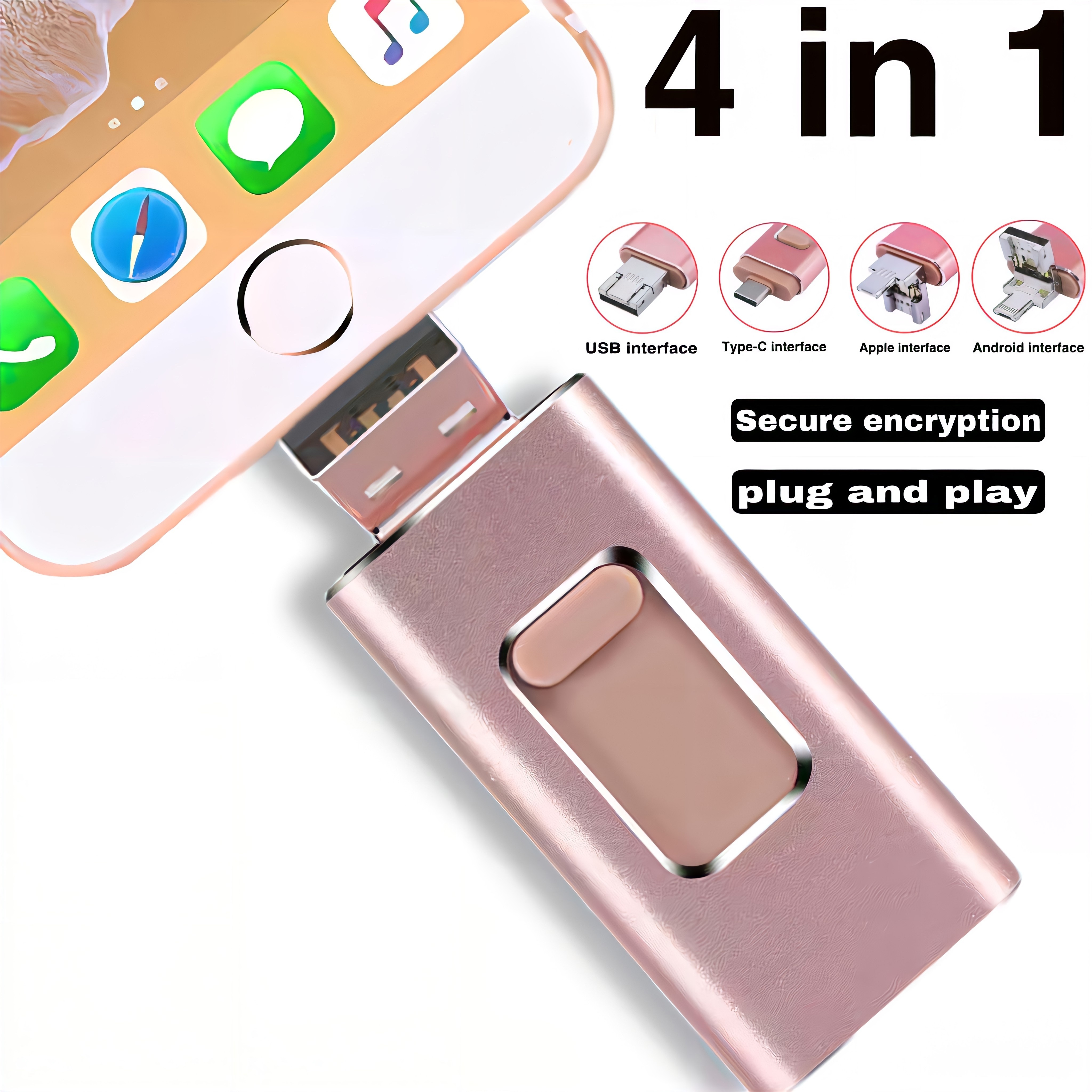 4 trong 1 128GB USB Pendrive ổ đĩa phát sáng cho Iphone 15 Pro Max, tốc độ cao điện thoại bên ngoài ổ đĩa flash cho Iphone 14 Pro Max, bộ nhớ thẻ Lưu Trữ Ảnh dữ liệu bên ngoài lưu trữ ổ đĩa Thumb cho Type-C/iPhone/iPad/Android/máy tính xách tay/PC và nhiề