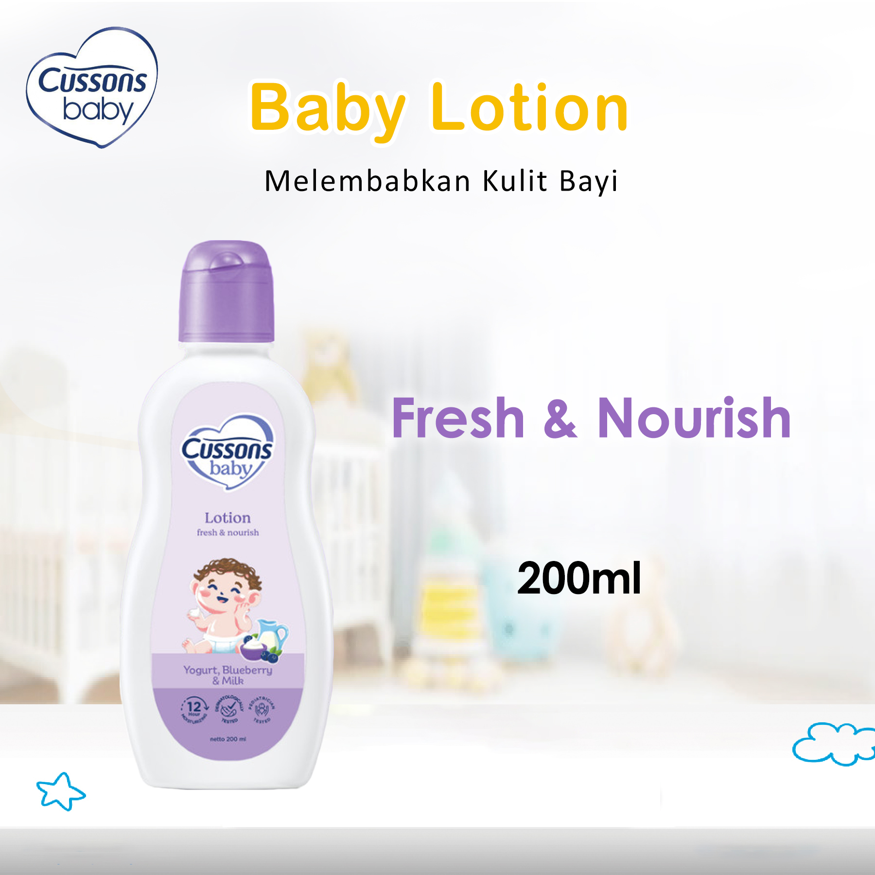 Cussons Baby Lotion 200ml - Pelembap Kulit Bayi Menjaga Kelembutan Kulit Bayi