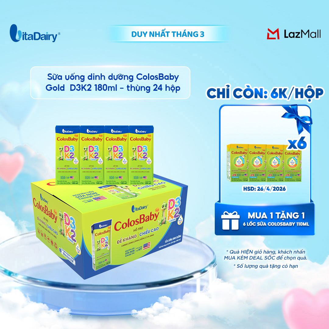 Sữa uống dinh dưỡng ColosBaby Gold D3K2 180ml - thùng 24 hộp