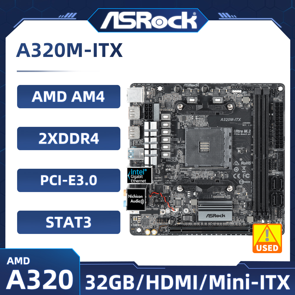 Asrock A320M-ITX AM4 Motherboard, Supports DDR4 and M.2