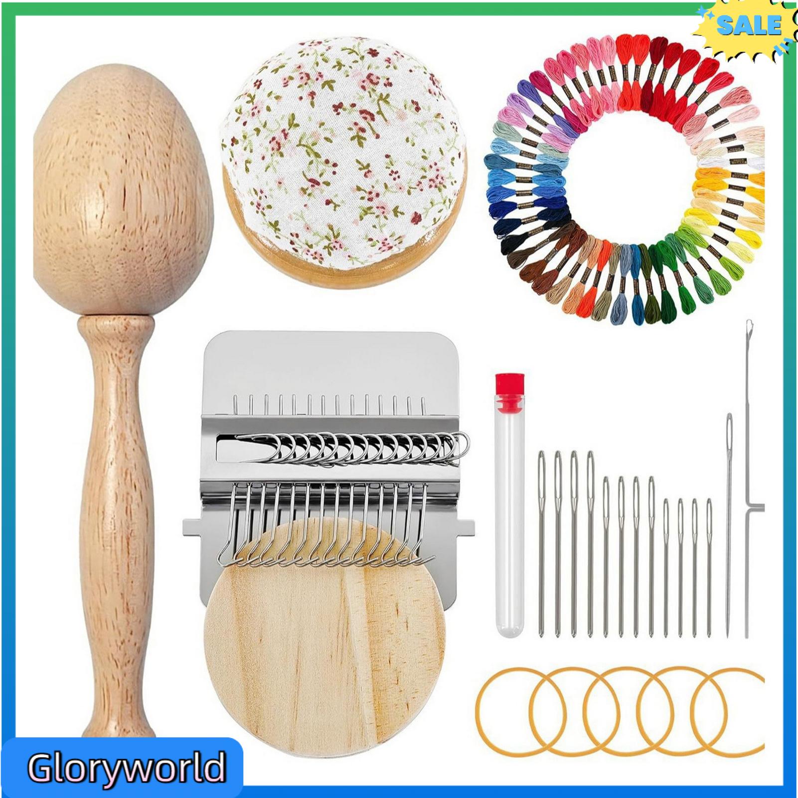 Gloryworld dụng cụ may vá đan kim và bộ dụng cụ chỉ Bộ khung dệt với kim hình nấm trứng Ghim Cài có đệm-Bộ Bản vá đan nhanh mini để sửa chữa vớ Áo Len-Bền cho dễ dàng