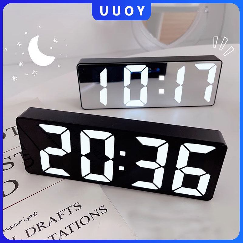 Đồng hồ báo thức kỹ thuật số mặt gương đơn giản có đèn led và âm thanh phong cách nhật bản kèm cáp