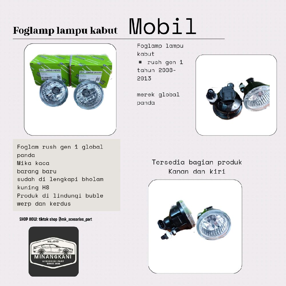 foglamp lampu kabut foglamp lampu bemper depan toyota rush Gen 1 tahun 2008 -2013 global panda pakai bholam H8 Car fog lamp Harga 150,000 rupiah*Gratis Ongkir