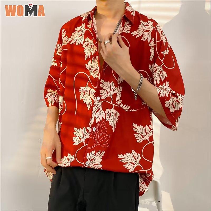 WOMA Men's round neck loose printed handsome style short sleeves Plus size couple T-shirt ราคา 130 บาท*ส่งฟรี