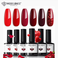 Modelones Gel Nail Polish Set 6 Warna Merah Gel Classic Popular Soak Off Glitter Red Gel Polish Burgundy Red Sparkle Bloody Red Nail Polish Gel Manicure DIY Salon LED Nail Art