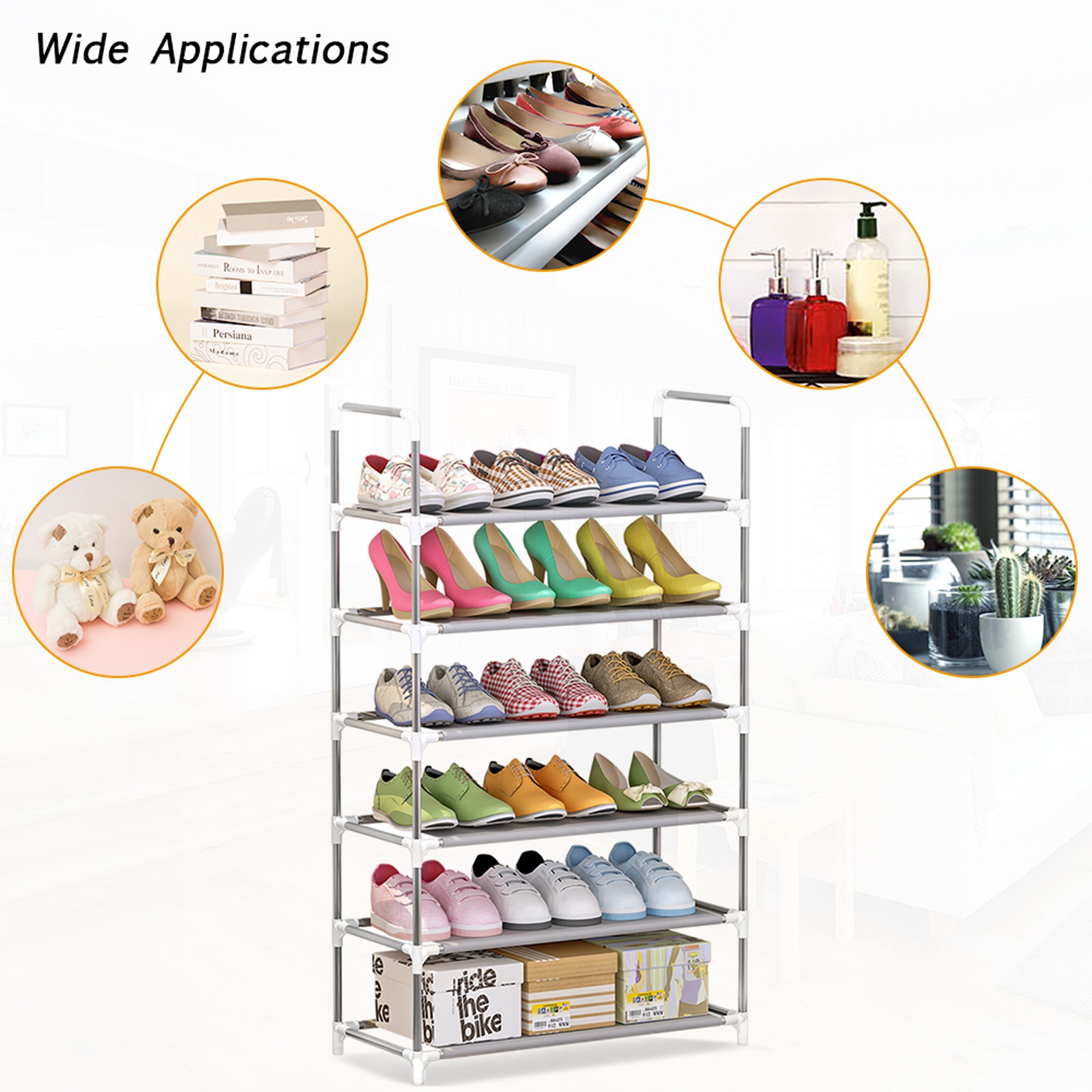 Aunmas Stackable giá giày sắt ống không dệt vải Kệ nhựa cho túi quần áo đồ chơi giày tổ chức cho tủ đồ hành lang ngủ (4 Tầng)