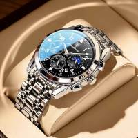 POEDAGAR Mens Đồng Hồ Kinh Doanh Không Gỉ Stain Dây Đeo Thể Thao Lịch Cao thời trang không thấm nước Đồng hồ đeo tay dạ quang