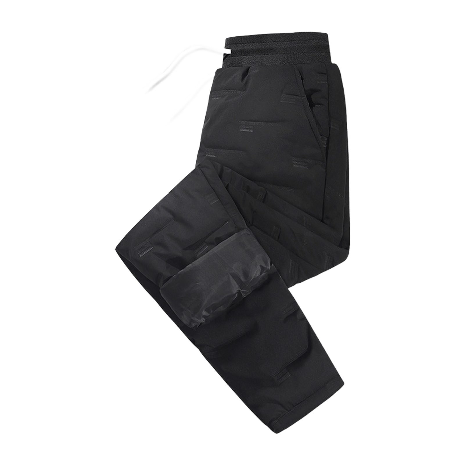 UHH Men Trousers Three-dimensional Pattern Pants Winter Men’s Thick Padded Pants Elastic Waist Drawstring Ankle-banded Warm Trousers for Sport Travel Work – Smooth Surface Solid Color Casual Outdoor - 2
