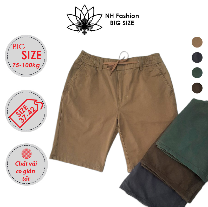 Quần short kaki nam big size 70kg đến 100kg, quần lững nam size lớn lưng thun - nh big size shop