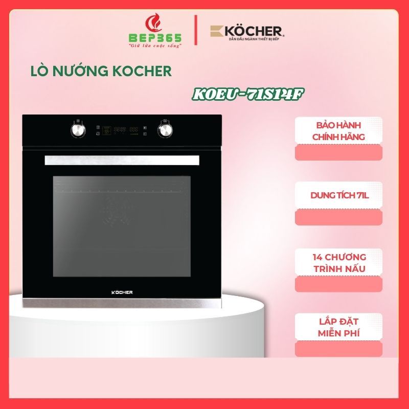 Kocher Built-In Oven Koeu-71S14F – 71L Capacity – 14 Grilling Functions – Self-Cleaning with Pyrolysis
