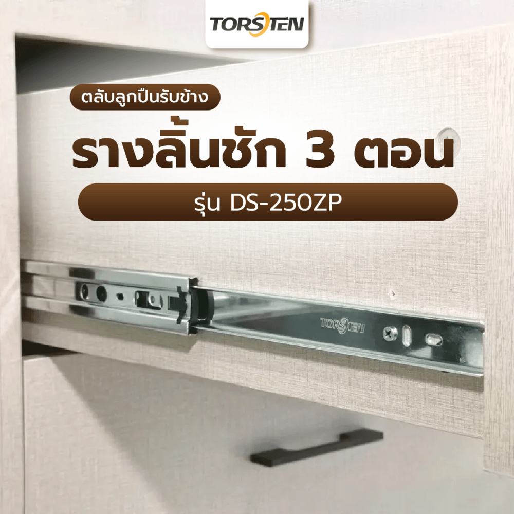Global House TORSTEN รางลิ้นชัก 3 ตอนตลับลูกปืนรับข้าง ยาว 250 MM. รุ่น DS-250ZP รับประกันของเเท้! ราคา 149 บาท*ส่งฟรี