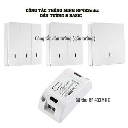 Bộ công tắc điều khiển thiết bị từ xa RF 433MHZ 700W/220V và công tắc dán tường (gắn tường)