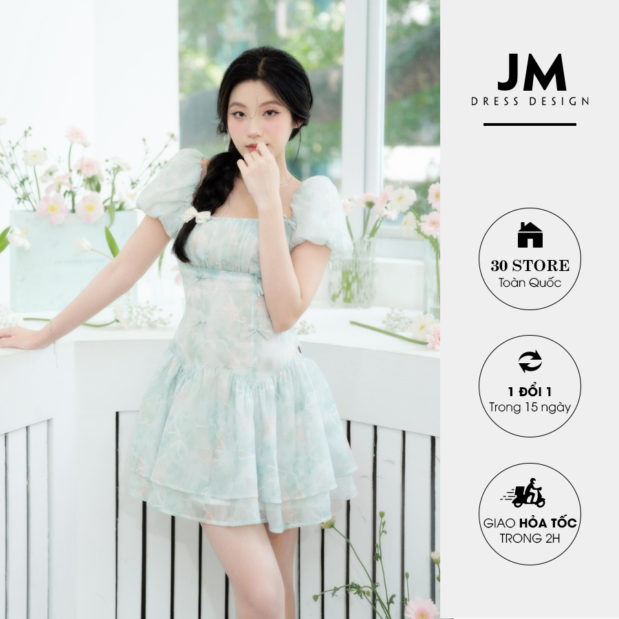 Đầm nhún ngực đính nơ 2 tầng JM Dress Design 1R10.2404OG