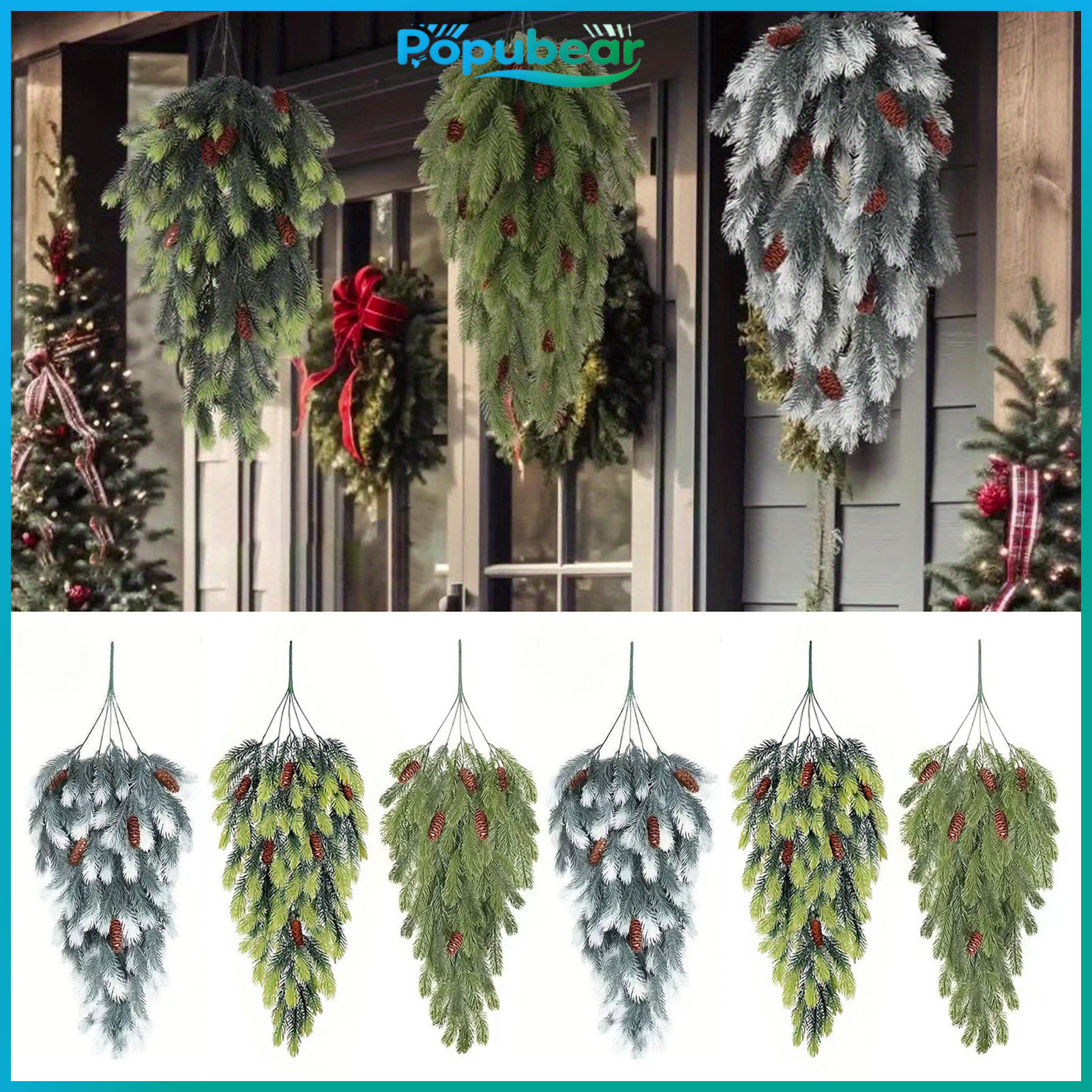 Product photo of Popubear Norfolk Pine Teardrop Swags with Pinecones, Set of 2 from its Lazada listing