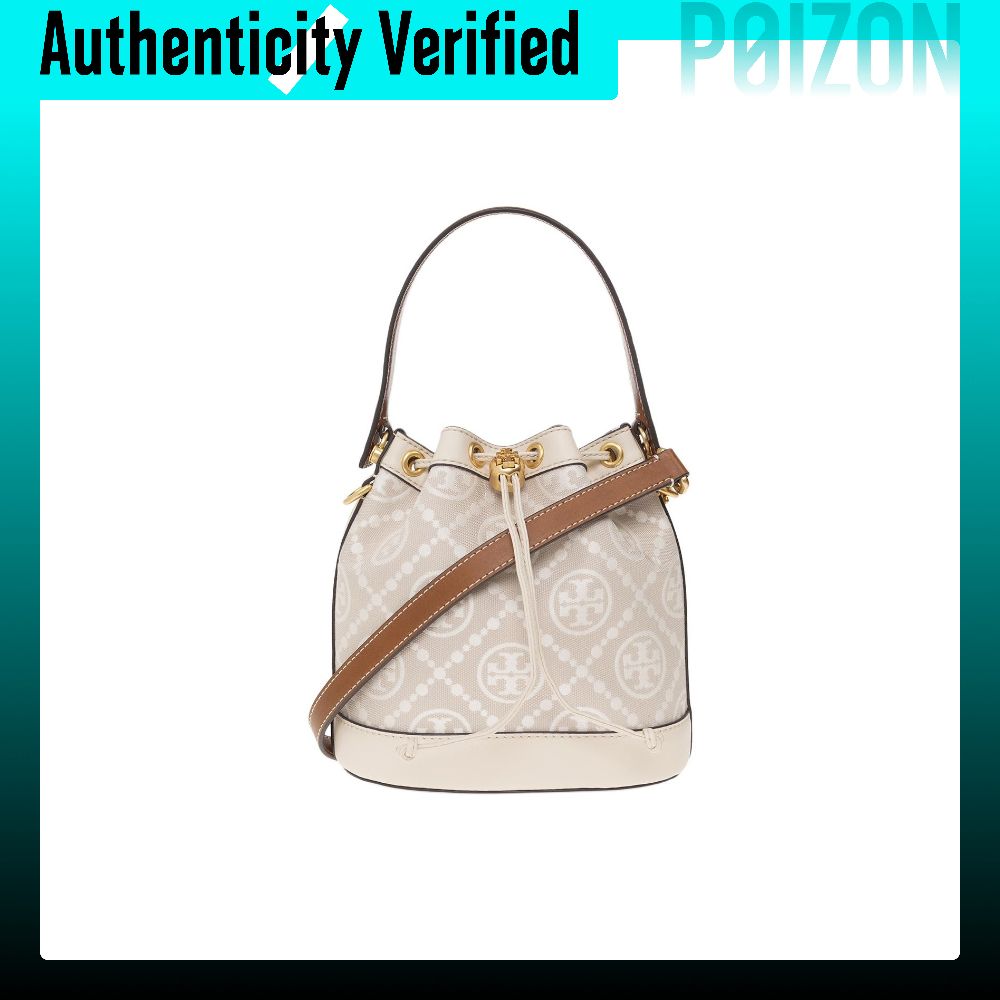 กระเป๋าสะพายข้าง กระเป๋าถือแฟชั่น TORY BURCH T Monogram Jacquard With Leather Trim Bucket Bag, ผู้หญิง Almond White 150492-254 ราคา 37,204 บาท*ส่งฟรี