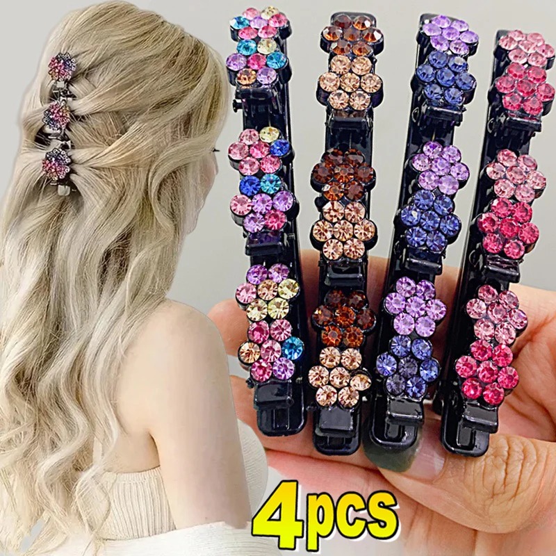 4Pcs Thời Trang Pha Lê Hoa kẹp tóc Cho nữ phụ nữ Thạch Bện Kẹp Tóc Bangs kẹp tóc bên Barrettes tóc Hàn Quốc Phụ Kiện