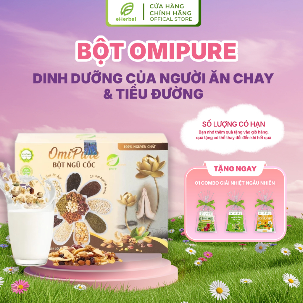 Bột Ngũ Cốc Dinh Dưỡng OmiPure 29 Loại Hạt Eherbal Cho Người Ăn Kiêng, Tiểu Đường Và Ăn Chay (25 gói)