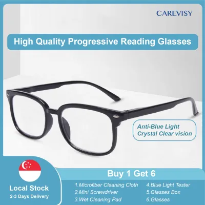 (Gift for parents) CAREVISY TR90 Multifocal Progressive Reading Glasses Presbyopic Presbyopia Glasses Far Sighted Glasses Anti Blue Light Ray Spectacles for Adults Men Women C6002