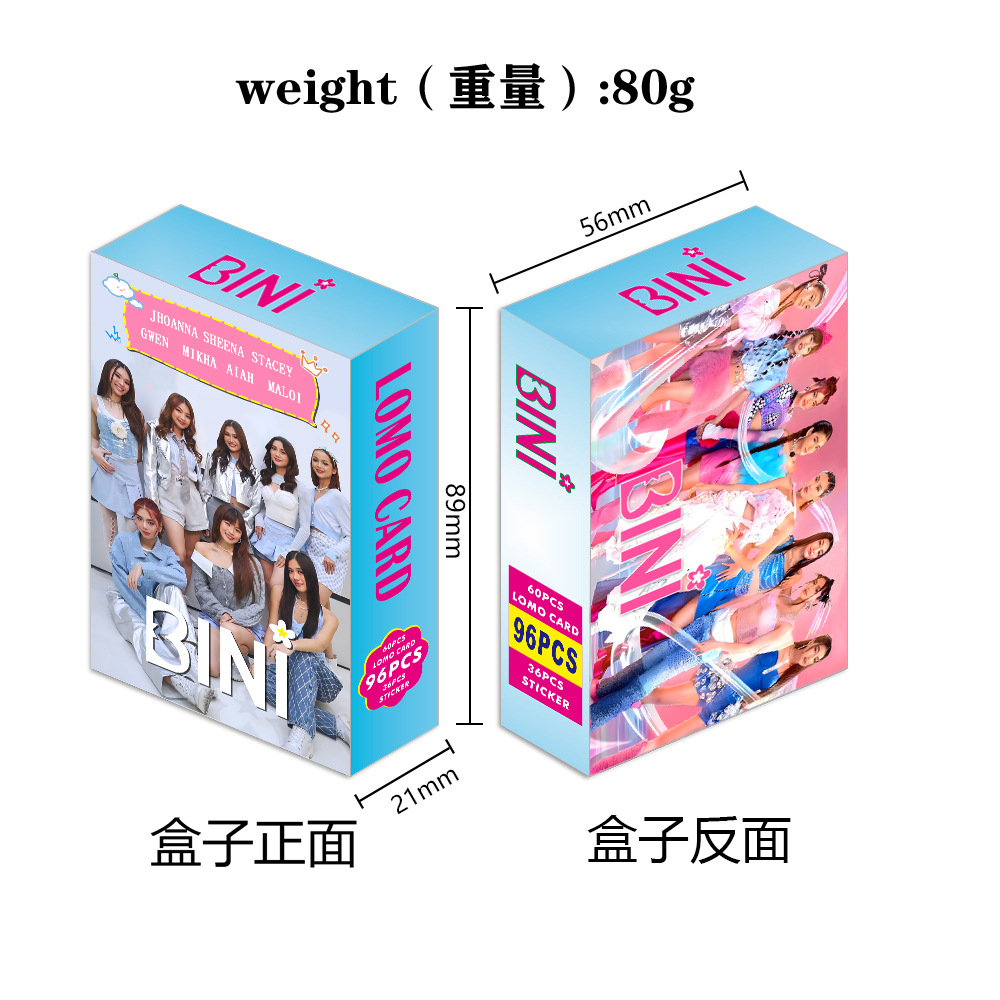 96 photo cards of Filipino girl group BINI supporting small card stars