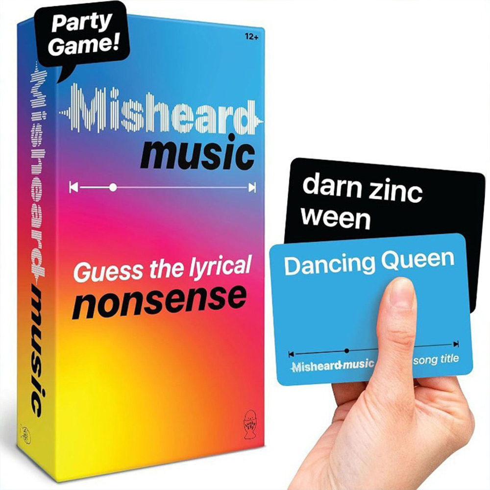 Âm nhạc misheard-đoán lời nói vô nghĩa, đoán bài hát hoặc nghệ sĩ, trò chơi bài tụ tập tiệc tùng