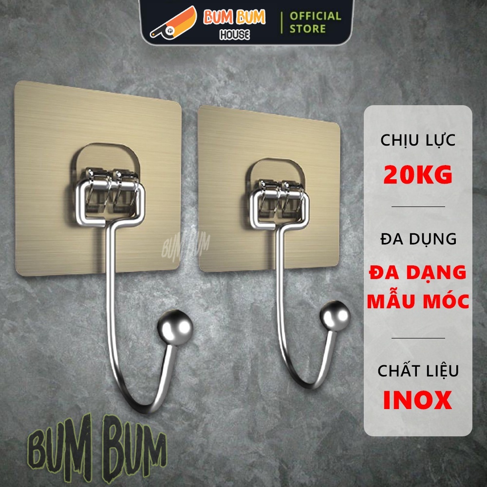 Combo 10 móc dán tường inox cao cấp siêu chịu lực, siêu dính treo đồ, móc treo vật dụng đa năng tiện ích inox 304