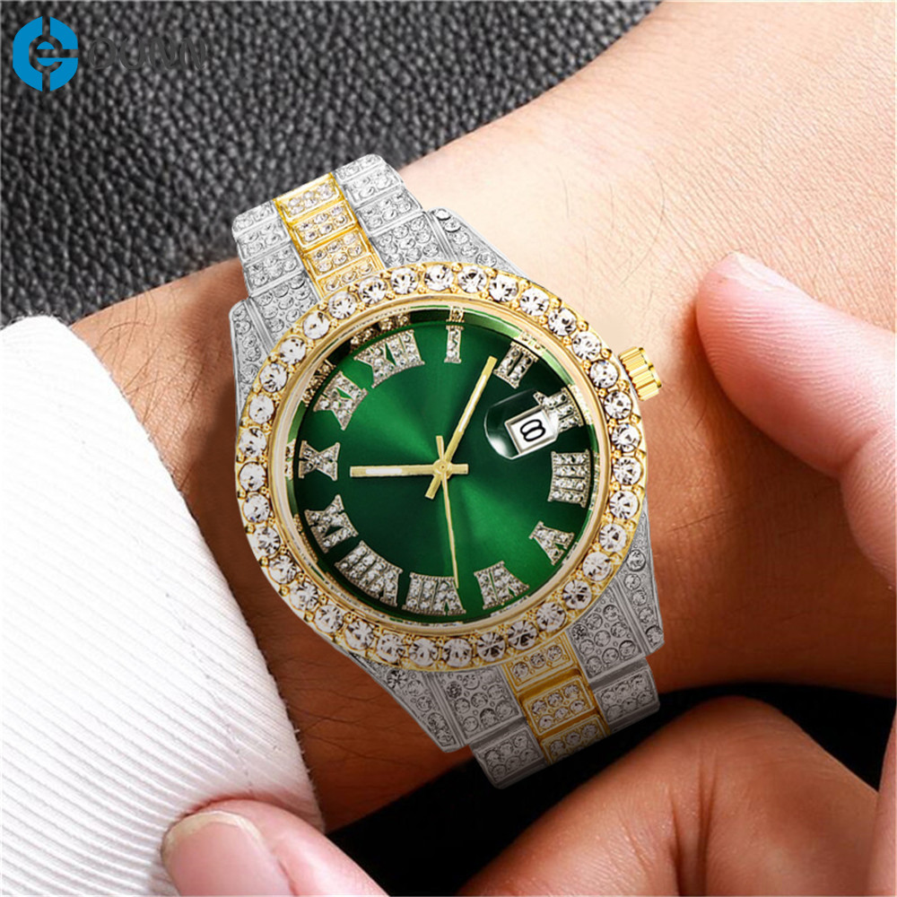 Calendar Men Fully-jewelled Watches Diamond Trendy Bracelet Watch for Perfect Valentine's Day Gift