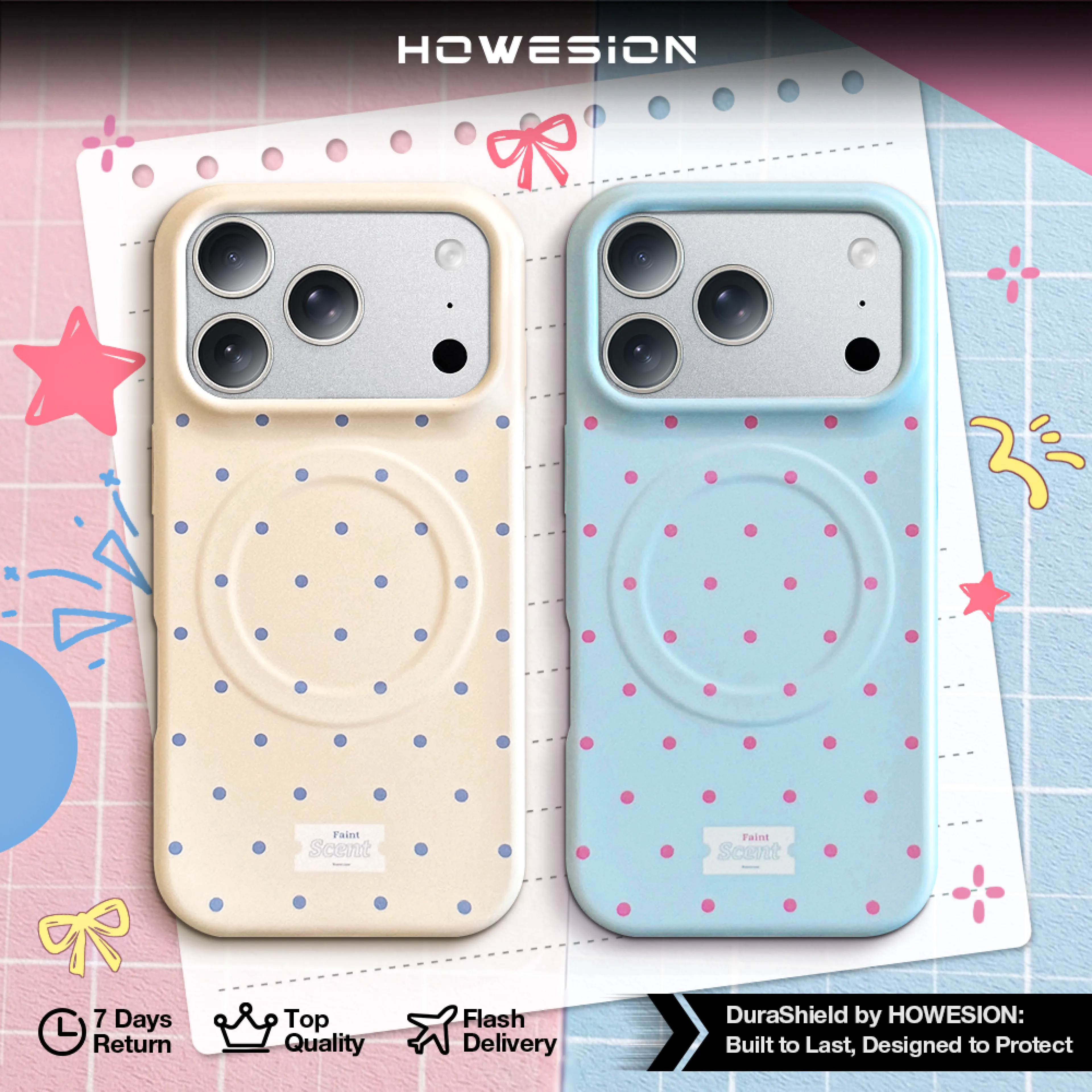 HOWESION DOT Pattern Soft&Bubbly Sweet color Case For iPhone 17 16 15 14 Pro Max with magnet case Shockproof Protective Cover