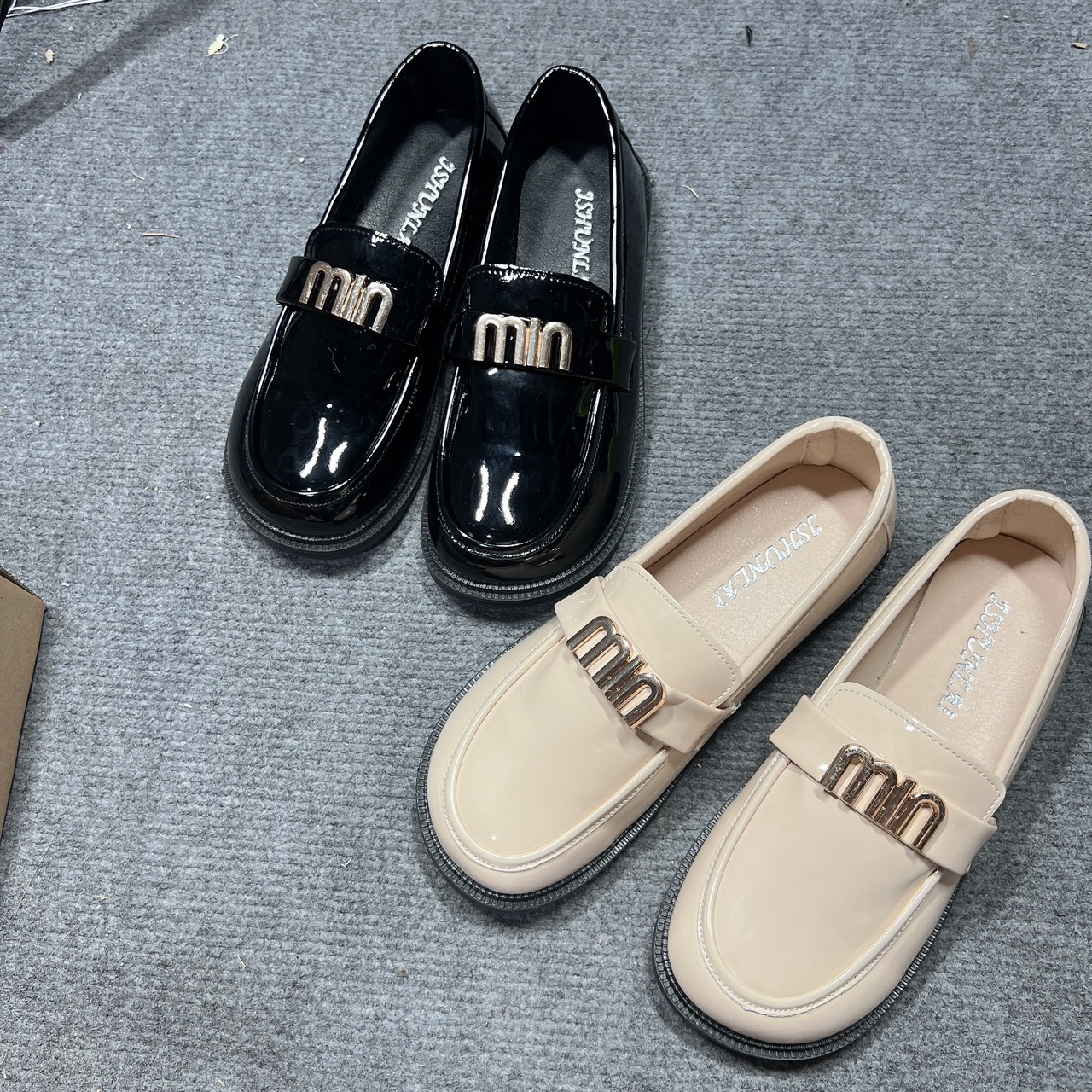 Giày moca miu, giày miumiu, giày nữ da bóng mũi tròn đế cao
