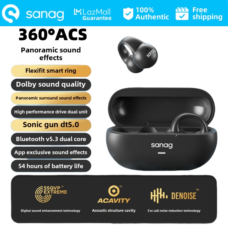 sanag Z36S Pro Max true bone conduction wireless Bluetooth headset sports non-in-ear clip-on, over-ear hanging, 54-hour ultra-long battery life, HIFI high-fidelity sound quality + Dolby panoramic surround sound + directional sound wave DT5.0 ราคา 1,411 บาท*ส่งฟรี