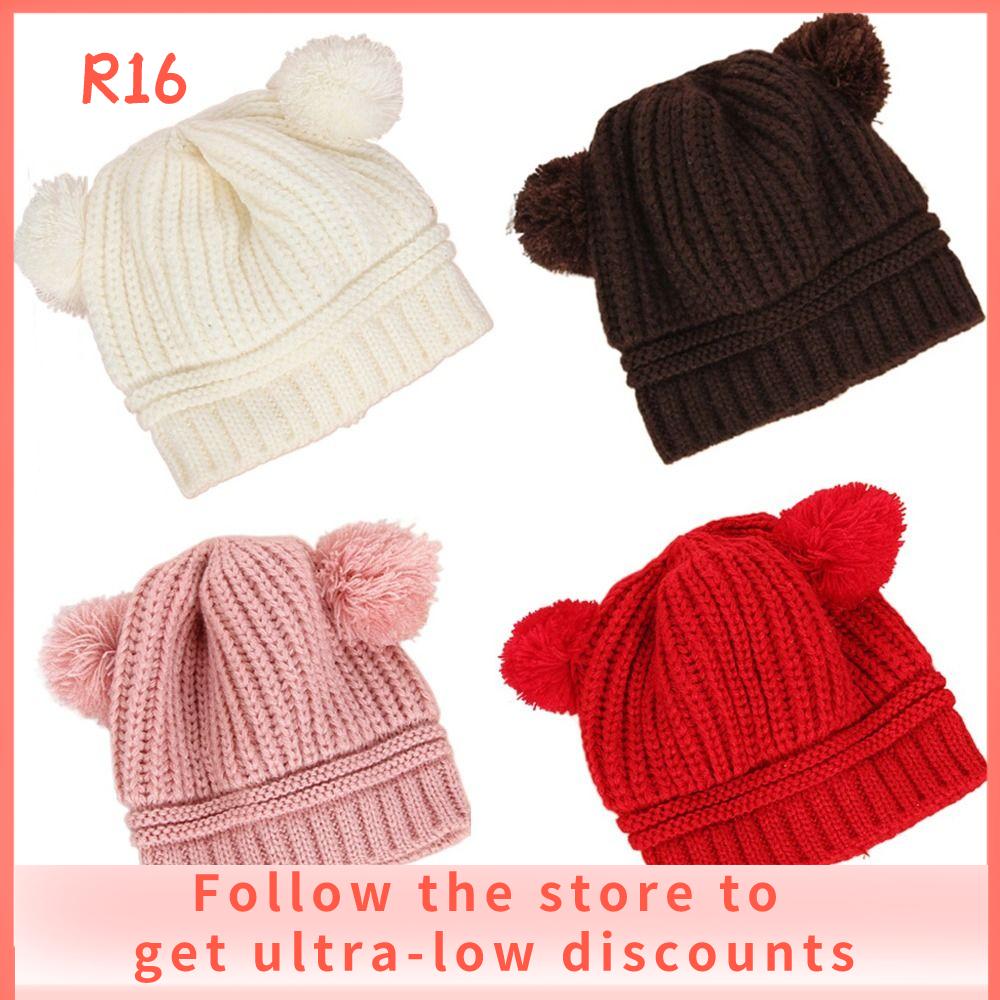 R16 BABY SHOP Ear Protection Baby Knitted Hat Cute Pompom Warm Kids