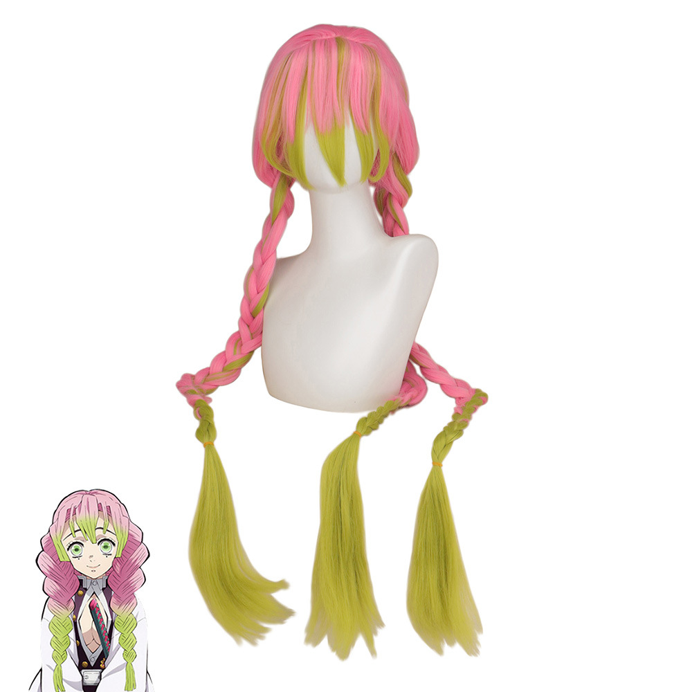 Demon Slayer: Kimetsu No Yaiba Kanroji Mitsuri Koibashira Cos Wig Gradient Thickened Cosplay Wig Who