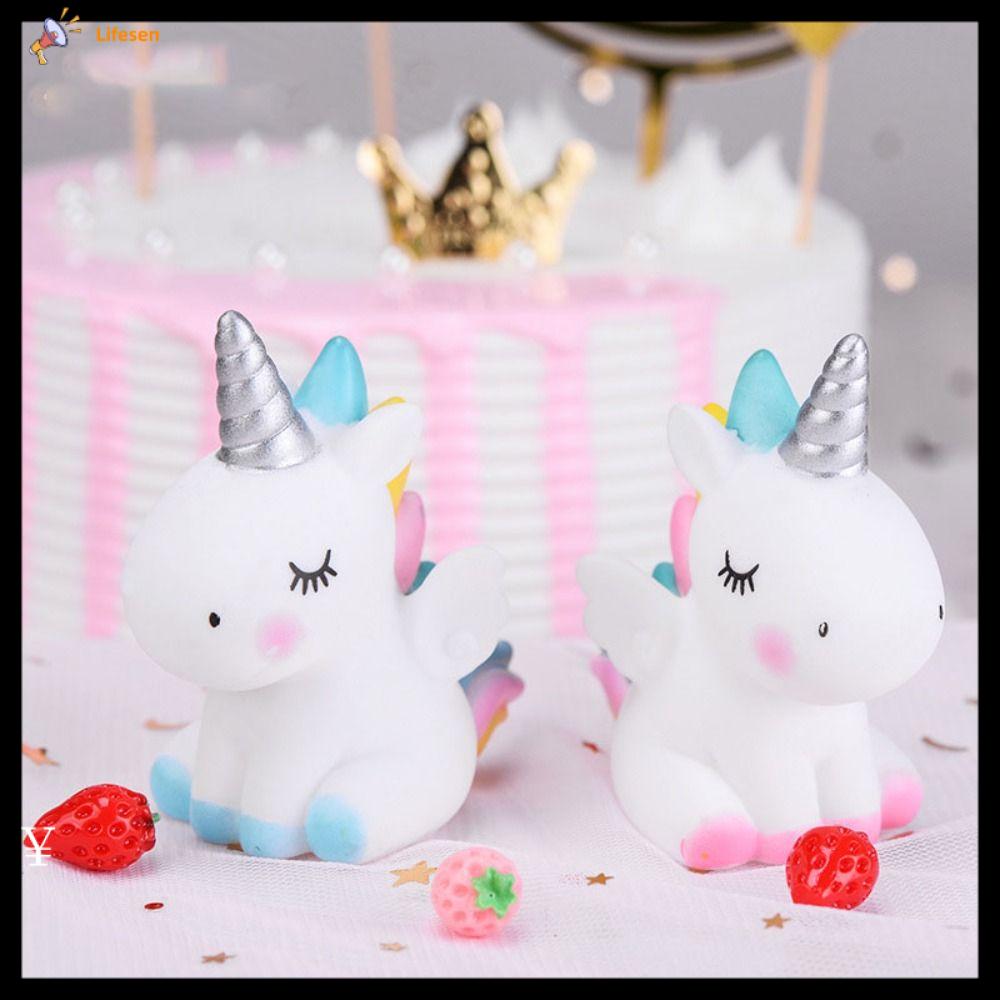 LIFESEN Trang trí bánh Kỳ Lân Trang trí bánh Kỳ Lân 3D Phụ kiện bánh Trang trí bánh dễ thương Cờ bánh mây Kỳ Lân