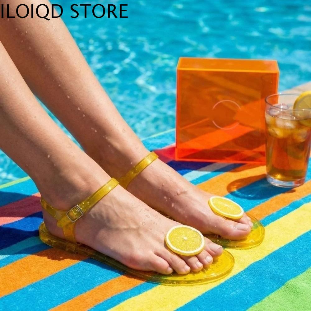 ILOIQD Dâu chanh Dép Quả Mọng Nước Ong Vịt Xoài Dưa hấu Dép xỏ ngón họa tiết trái cây Dép xỏ ngón Đế PVC mềm Dép kiểu Hàn Quốc Bãi biển