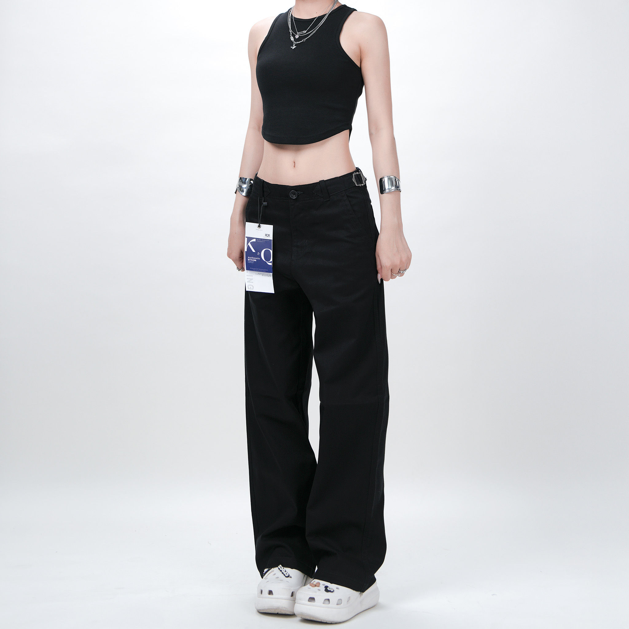 Quần Kaki Nữ Ống Rộng Form Đứng Lưng Cao Có Khoen Điều Chỉnh | KQSTYLING BASIC KHOEN