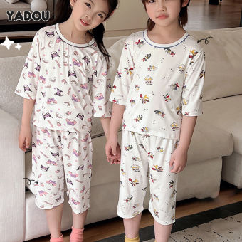 YADOU Bộ đồ ngủ mùa hè cho trẻ em, bộ đồ ngủ cho trẻ em, phim hoạt hình, modale, trang phục nhà, đồ ngủ cho bé gái, bảy tay áo, bảy quần, quần áo máy lạnh,3-8 tuổi