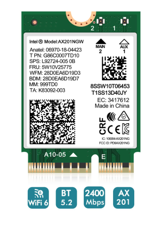 Intel AX201 NGW M.2 WiFi 6 Card for Laptops