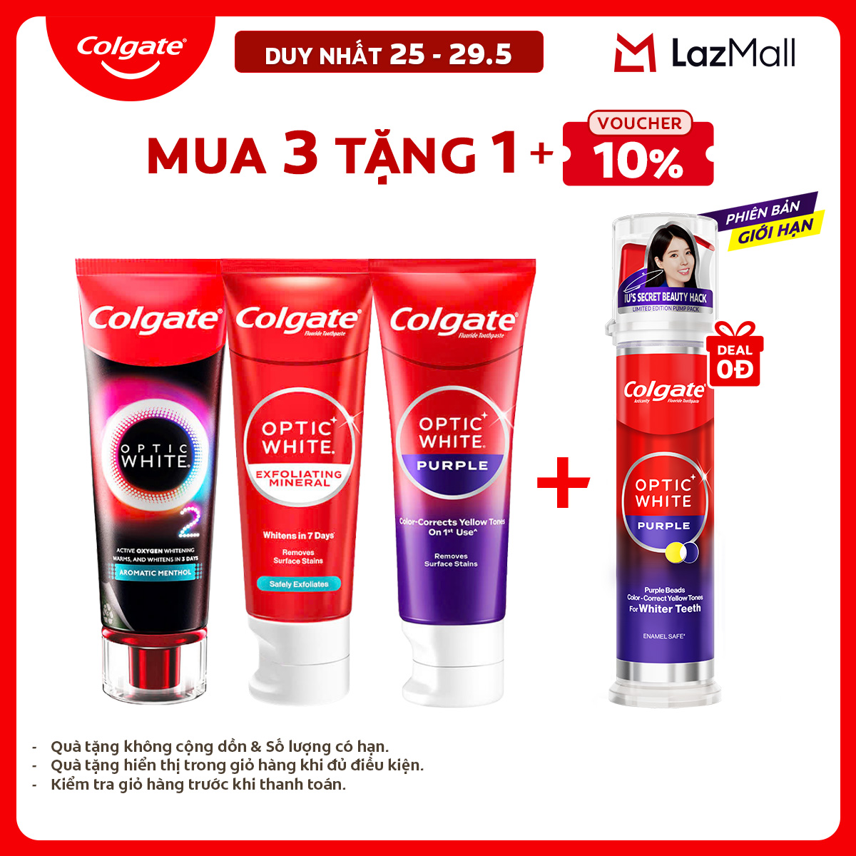 [Chỉ 25-29.5_Mua 3 tặng 1] Bộ sưu tập các vị kem đánh răng Colgate Optic White