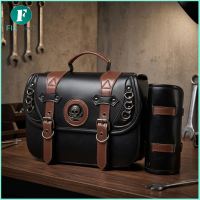 Flameer Leather Motorcycle Side Bag with Pouch Brown Motorcycle Saddlebags Universal Fit Retro for Motorcyclists Riders Bikers Road Trips
