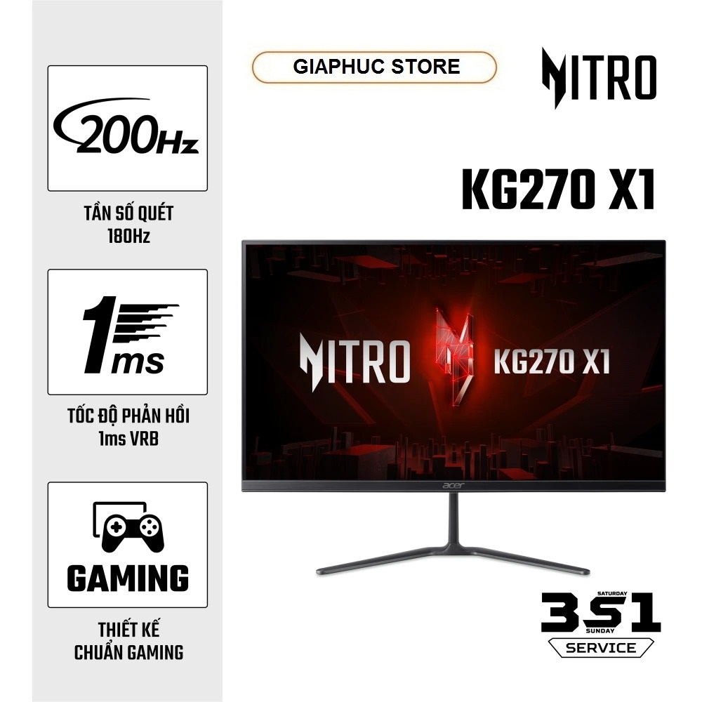 Màn hình Gaming Siêu Tốc Độ 2025 Acer Nitro KG270 X1 (27 inch/FHD/IPS/200Hz/1ms) - Bảo hành chính hã