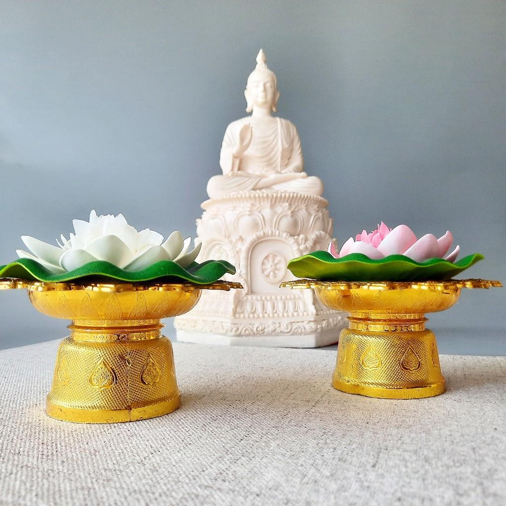 พานดอกบัวโมเดิร์น  บูชาพระพุทธรูปและสิ่งศักดิ์สิทธิ์ ดอกบัวขาว-ชมพู PT01