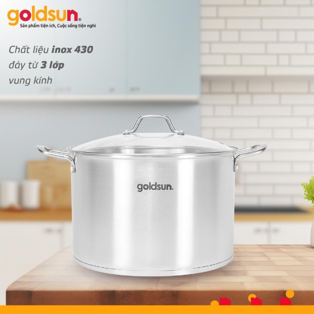 Nồi luộc gà inox Goldsun GPO2110 28cm 30cm đáy 3 lớp sài cho mọi loại bếp an toàn