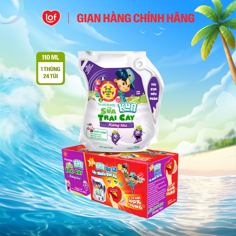 Sữa trái cây KUN vị nho thùng 24 túi x 110ml