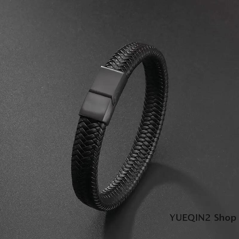 YUEQIN2 Shop Cổ điển da đen Vòng đeo tay cho nam giới tay trang sức quà tặng đẹp trai Vòng đeo tay