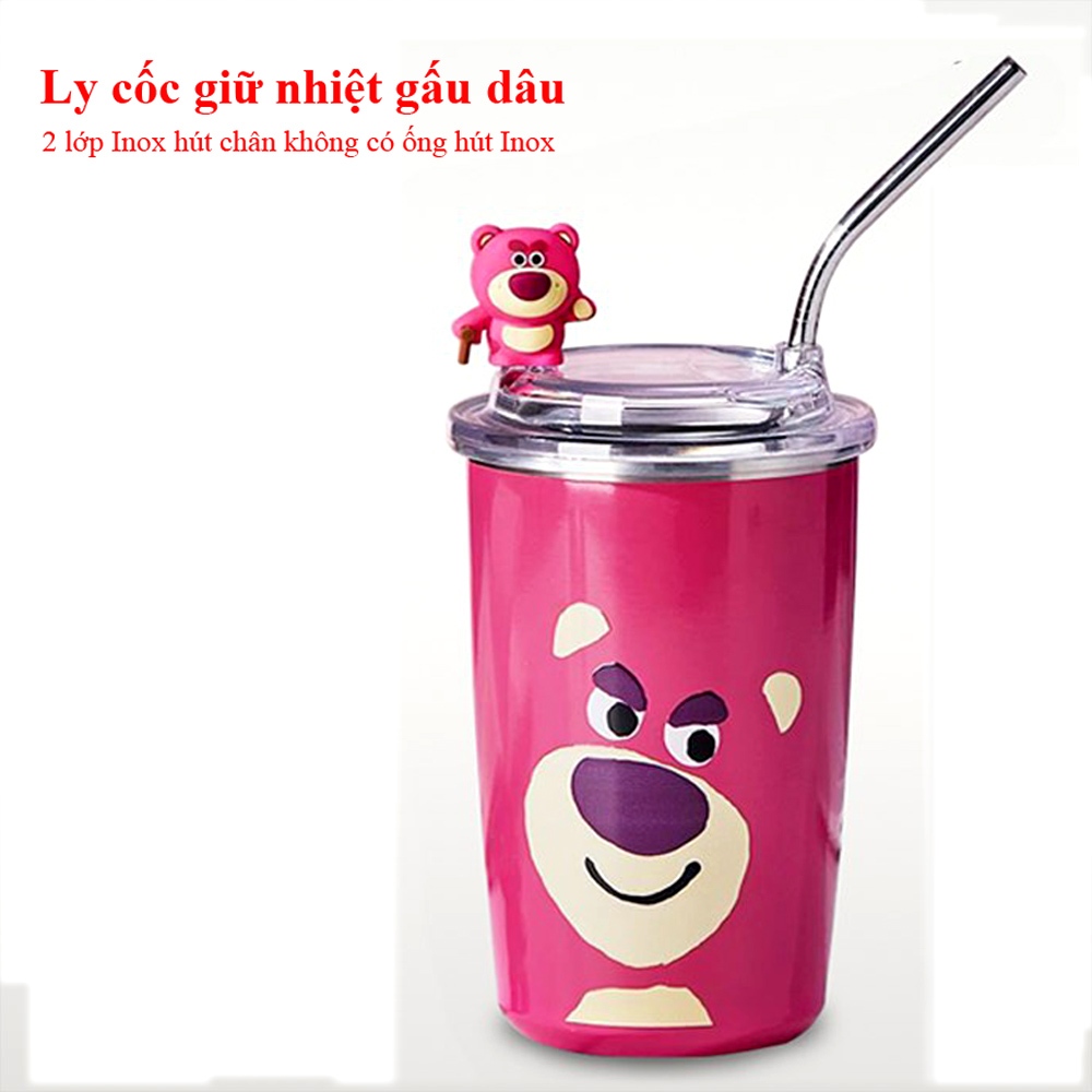 SHOP LAHEN XIN CHÀO QUÝ KHÁCH Ly cốc giữ nhiệt gấu dâu Losto siêu đẹp lõi Inox 304 450ml