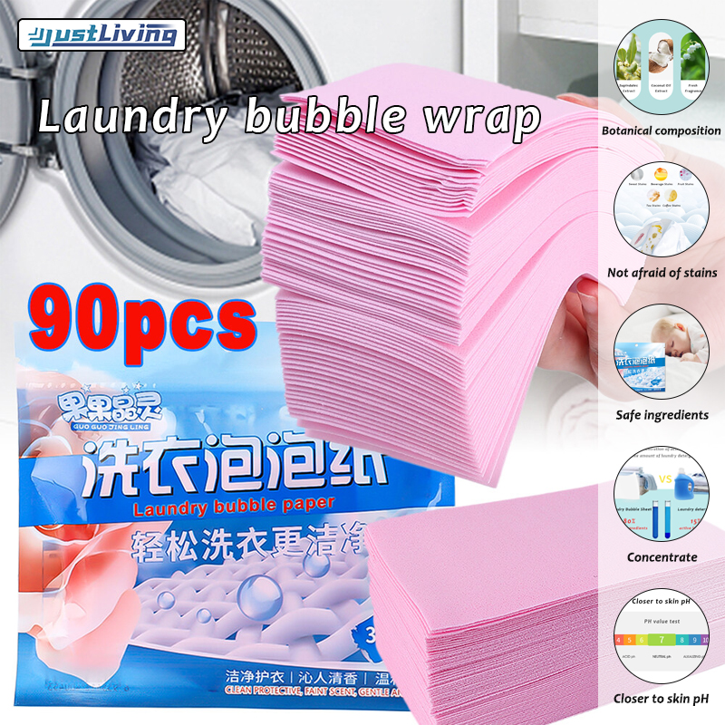 JustLiving 30/90Pcs Laundry Bubble Paper Machine Wash Strong Decontamination Laundry Tablets Eco-Friendly Color Protection Fragrance Laundry Tablets Detergent Washing Machines Laundry Bubble Paper ราคา 119 บาท*ส่งฟรี