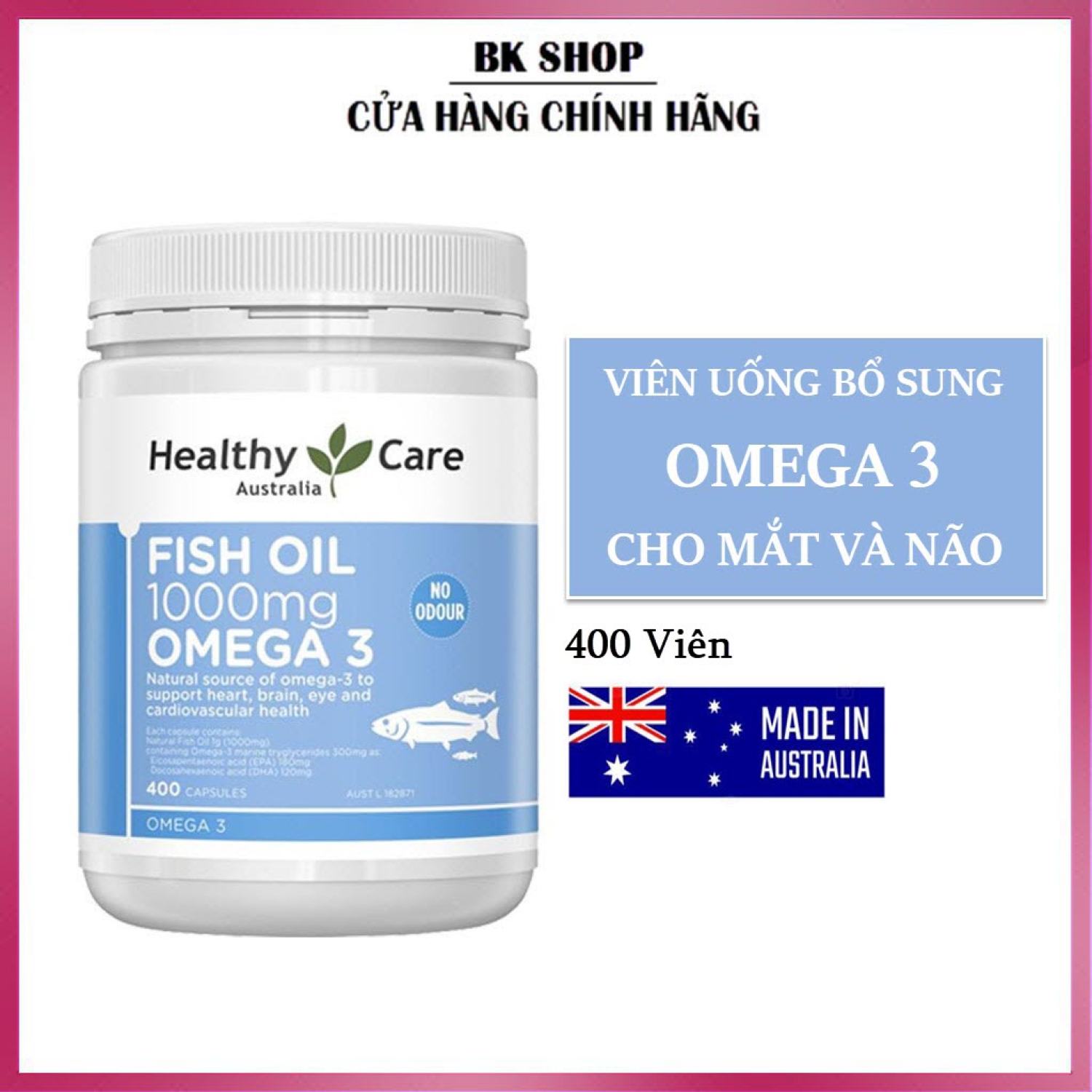 Viên uống Healthy Care Fish Oil 1000mg Omega 3 400 viên của Úc