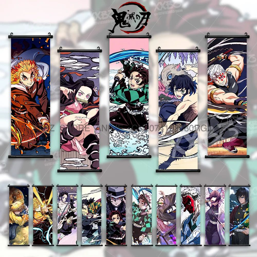 （Dy)Demon Slayer Scroll Picture Anime Poster Kamado Tanjirou Hanging Painting Rengoku Kyoujurou Wall Artwork Uzui Tengen Home Decor