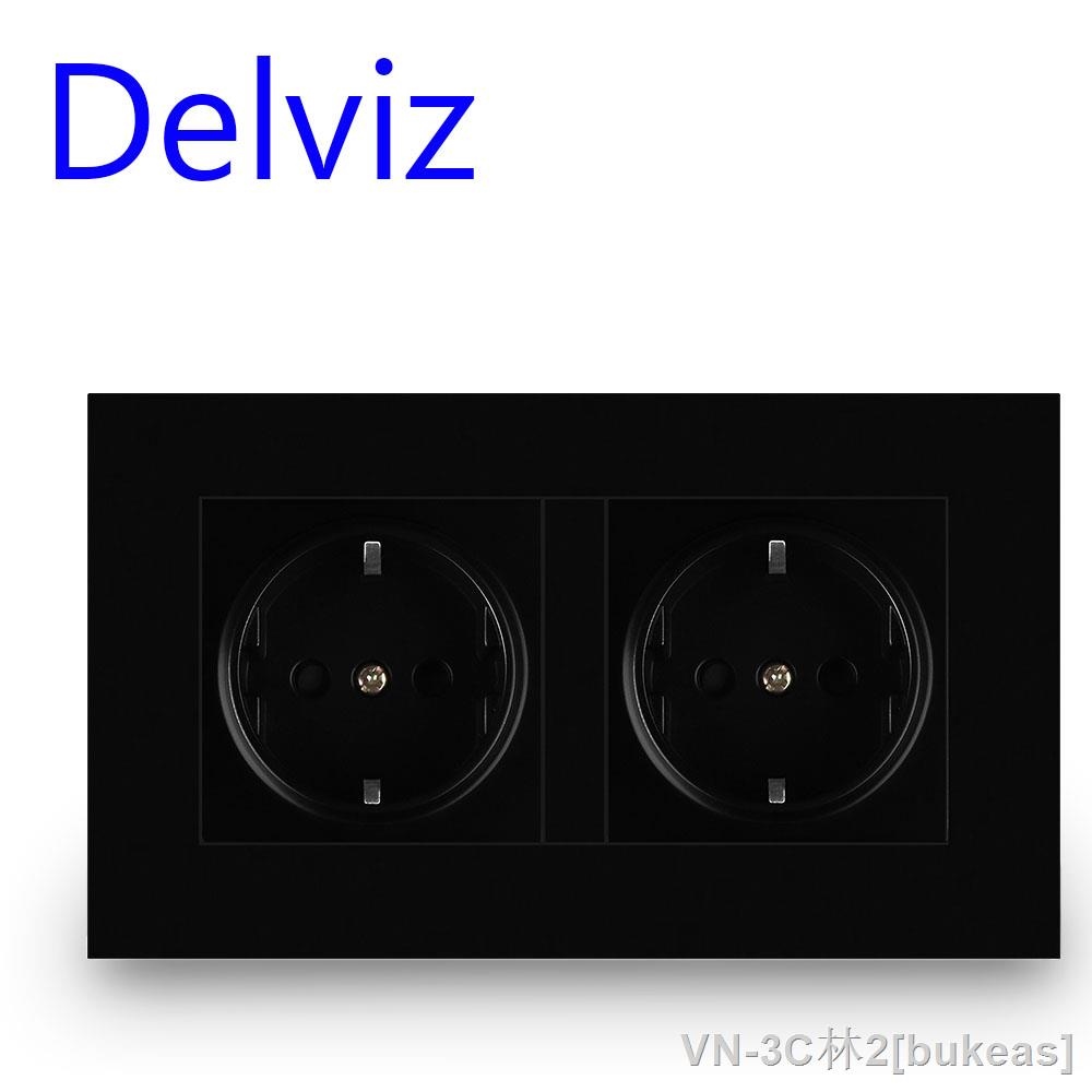 【CC】♗  Delviz wall socket Black household interface 110V 250V 146mmx86mm 16A Embedded Outlet