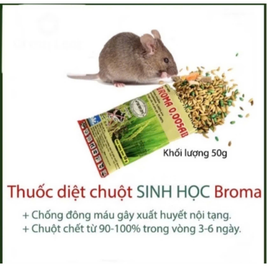 10 gói BẢ chuột Broma 0,005 AB, bả chuột trộn sẵn thế hệ mới, hiệu quả cao (gói 50g)