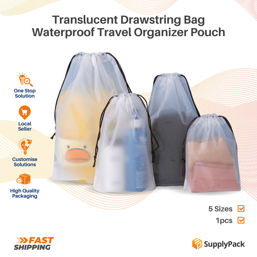 Translucent Drawstring Bag Waterproof Travel Organizer Pouch Reusable Saving Space Lightweight Durable Plastic Gift